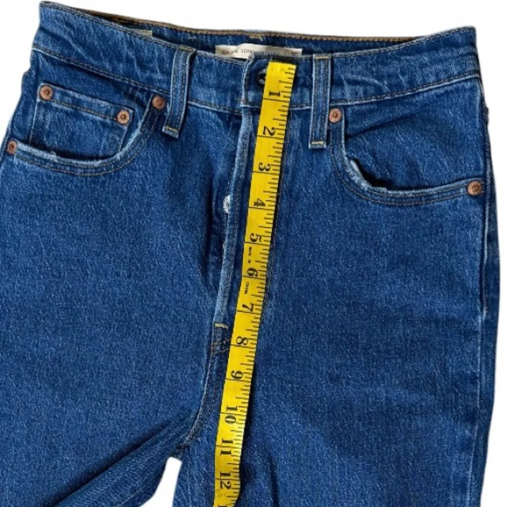 Levi's Ribcage Straight Fit Ankle Jeans Women's 25 Blue High-Rise‎ Raw-Hem Denim